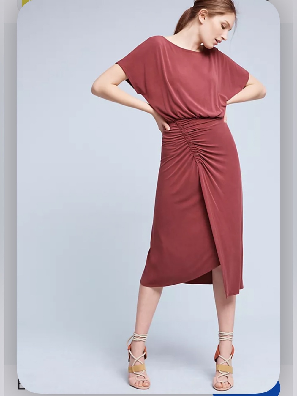Moulinette Soeurs Ruched Midi Dress in Wine Red